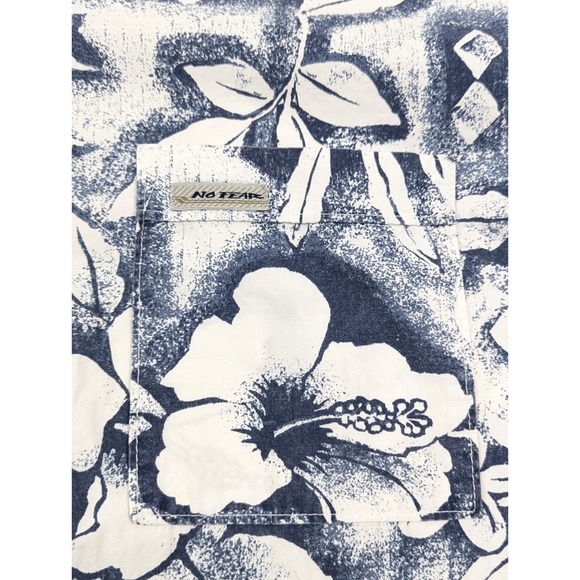 No Fear Hawaiian Floral Shirt Size LG‎ Camp Vintage 90s Blue White Tropical USA - Picture 5 of 8